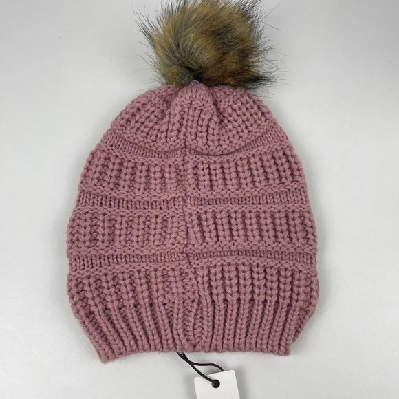 Treasure & Bond Women Winter Faux Fur Pom Beanie Hat NWT - Picture 2 of 4
